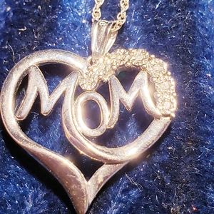 Sterling Silver "Mom" Necklace with 7 Diamonds